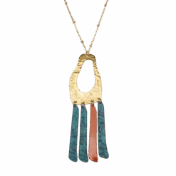 Nihira Teal And Red Fringe Pendant Necklace