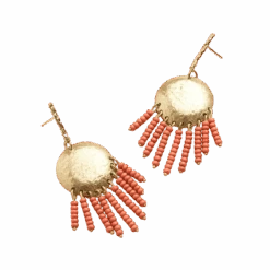 Chaya Beaded Coin Drop Earrings - Gold, Coral