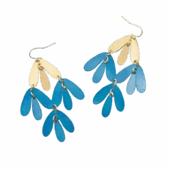 Chameli Chandelier Earrings - Teal Patina, Gold Petals