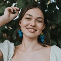 Chameli Chandelier Earrings - Teal Patina, Gold Petals -Jungalow 274116 PhotoRoom 1