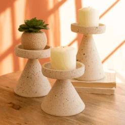 Satomi Speckled Clay Pillar Candle Holders - Set Of 3