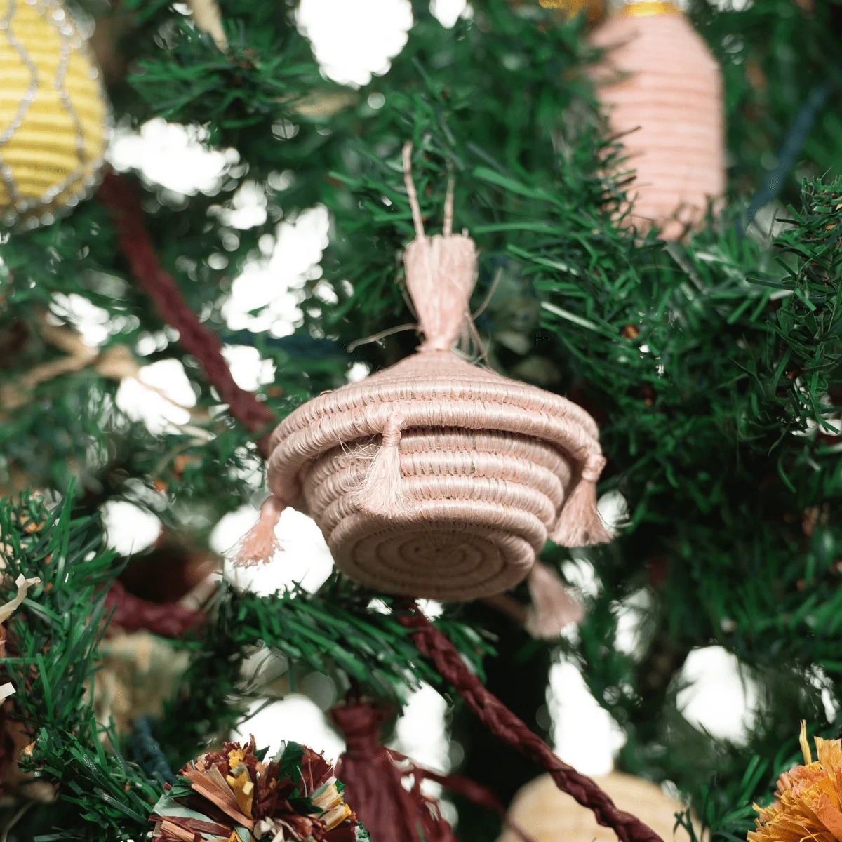 Pink Basket With Tassels Holiday Ornament 3 Pink Basket With Tassels Holiday Ornament