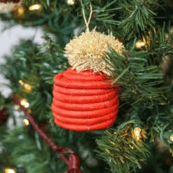Jolly Red Pom Pom Basket Holiday Ornament