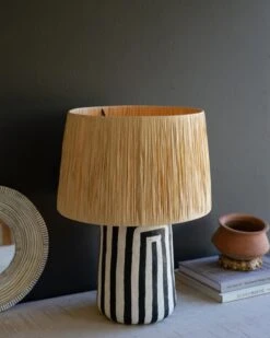 Araceli Paper Mache Black & White Table Lamp -Jungalow NAST1002 1 PhotoRoom