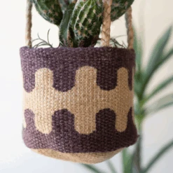 Mathus Printed Jute Hanging Planters - Set Of 3 -Jungalow NRV2377 6 PhotoRoom