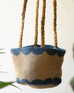 Mathus Printed Jute Hanging Planters - Set Of 3 -Jungalow NRV2377 7 PhotoRoom