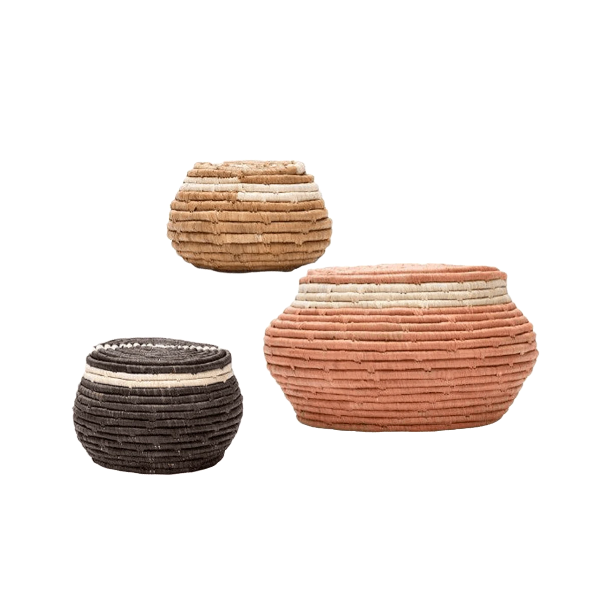 Set Of Peach + Tan Raffia Baskets 4 Set Of Peach + Tan Raffia Baskets - Image 2