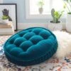 Deep Teal Round Velvet Floor Cushion 1 Deep Teal Round Velvet Floor Cushion -Jungalow bbl003 styleshot 201