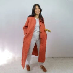 Hamsa Quilted Coat In Coral By Jungalow® 9 Hamsa Quilted Coat In Coral By Jungalow® -Jungalow coralrobe4