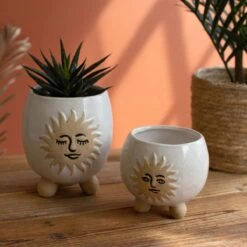 Ceramic Sun Planter Set