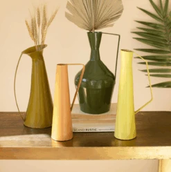 Olive + Peach Metal Vase Set